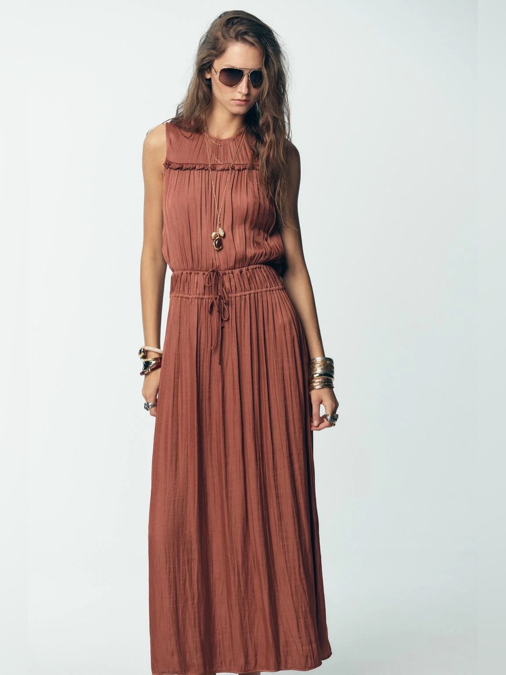 Zara Women’s Sleeveless Maxi Dress in Rust